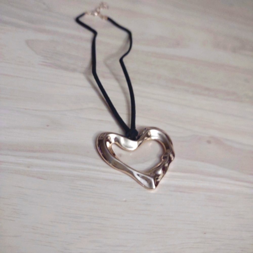 Urban Outfitters Heart Gold Pendant Black Thread Necklace